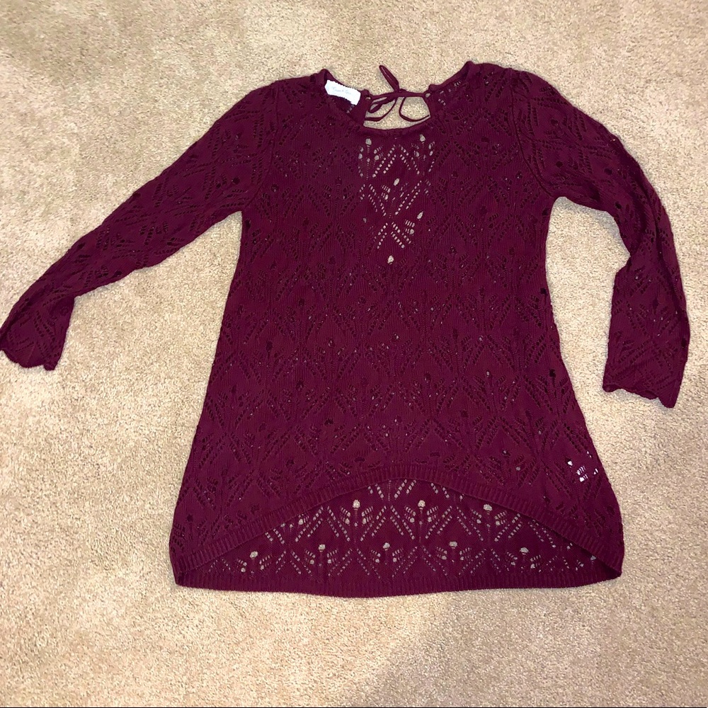 Crocheted look hi/low sweater